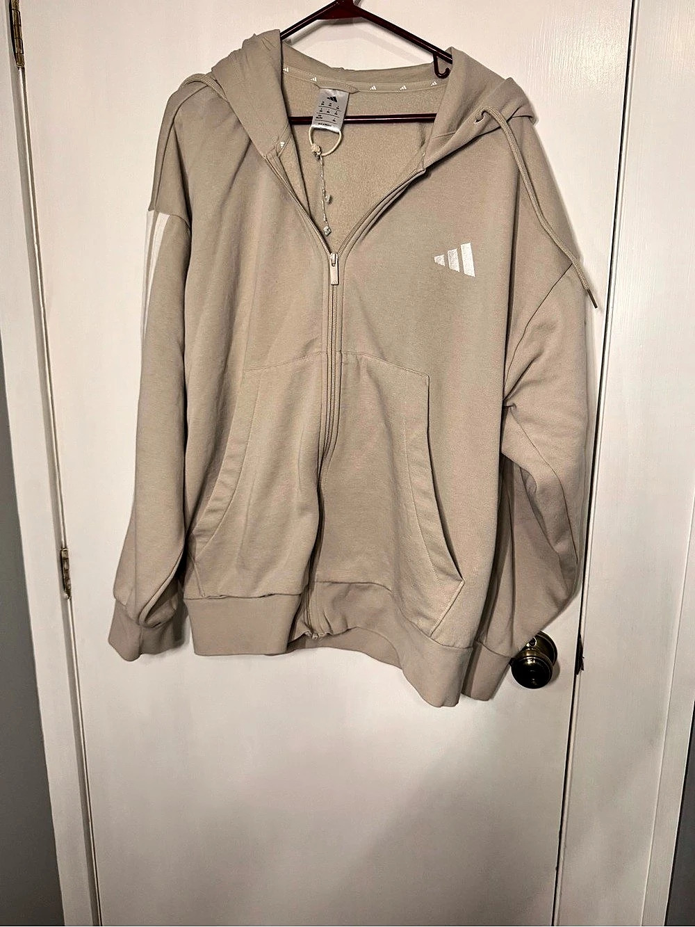 adidas Essentials 3-Stripes Full-Zip Fleece Hoodie Beige Medium